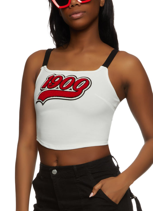 1900 Chenille Graphic Patch Crop Top